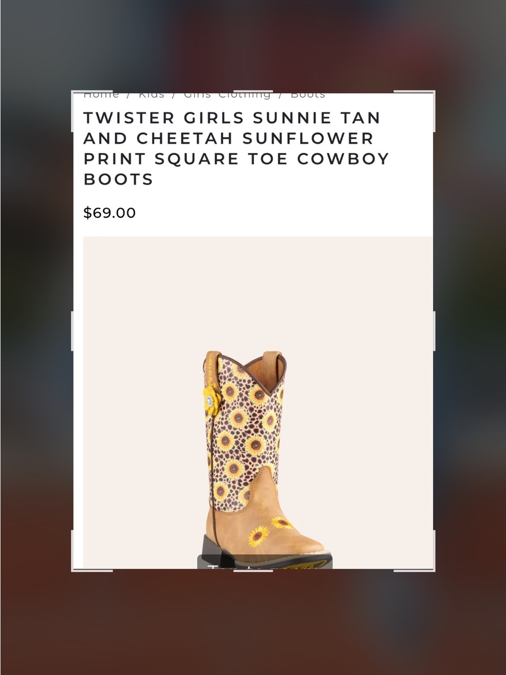 Twister Brown and Yellow Sunflower Kids Boots - Picture 7 of 11